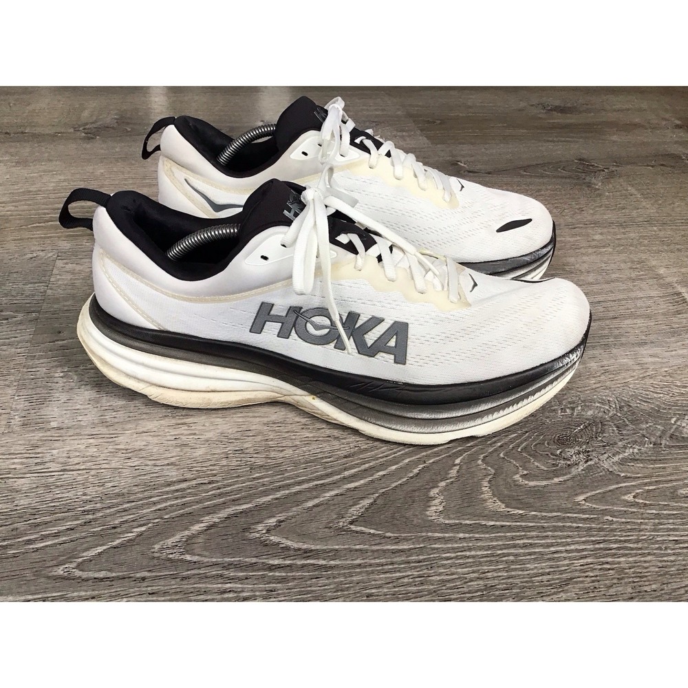 HOKA ONE ONE Bondi 8 Men's White Running shoes Size 13 D Sneakers #1123202 WBLC